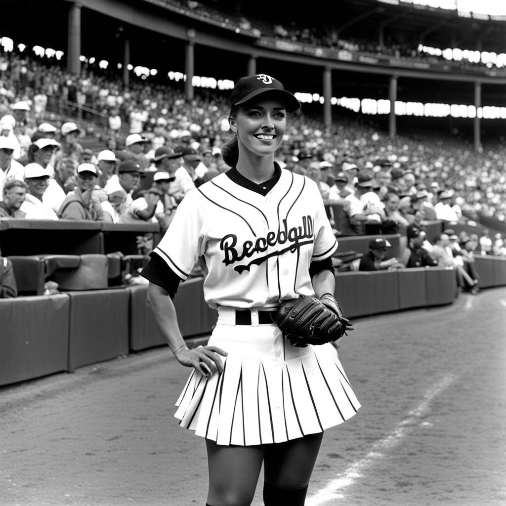 Woman in Baseball Uniform with Glove