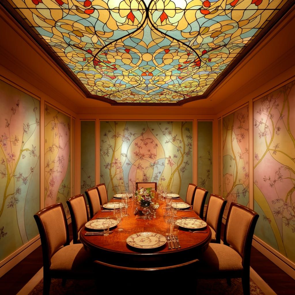 Art Nouveau Dining Room in Warm, Golden Light