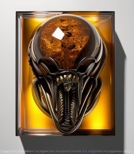 Xenomorph Encased in Amber: Hyperrealistic Close-Up
