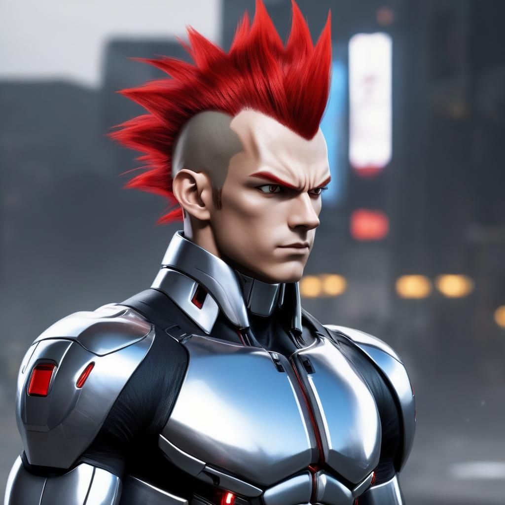 Red Ribbon Army Android with Chrome Skin and Mohawk