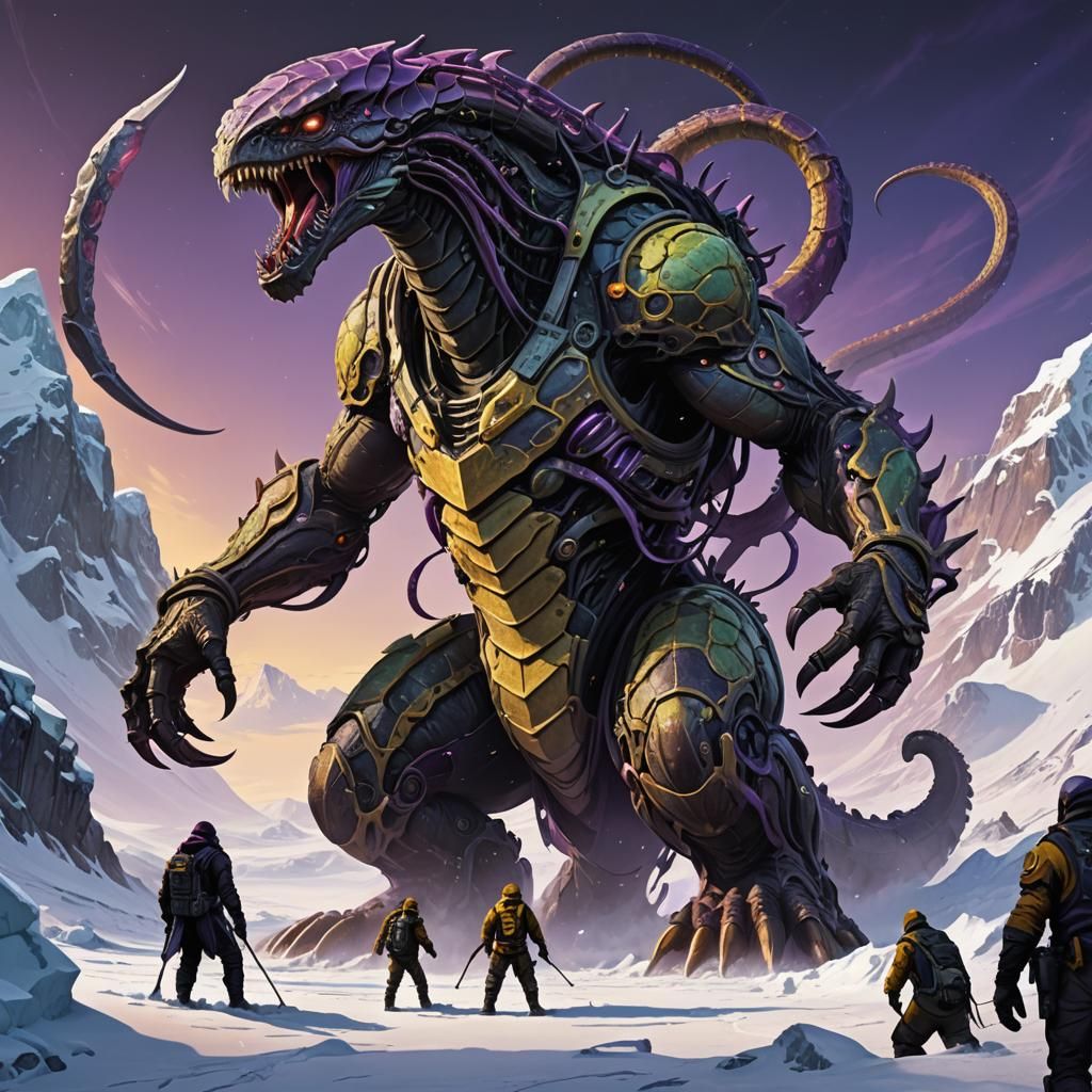 Serpentine Alien Invasion in Dark Fantasy Style