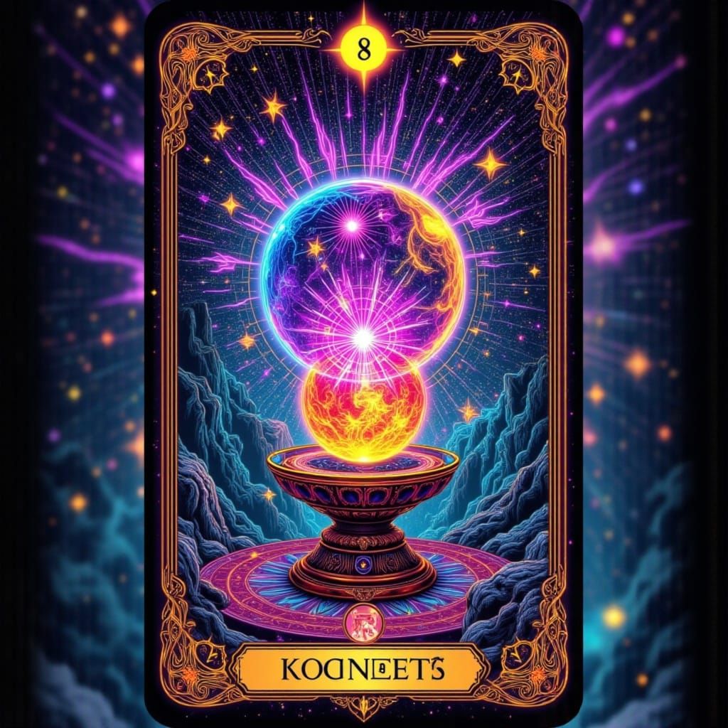 Neon Graffiti Tarot Card with Crystal Ball
