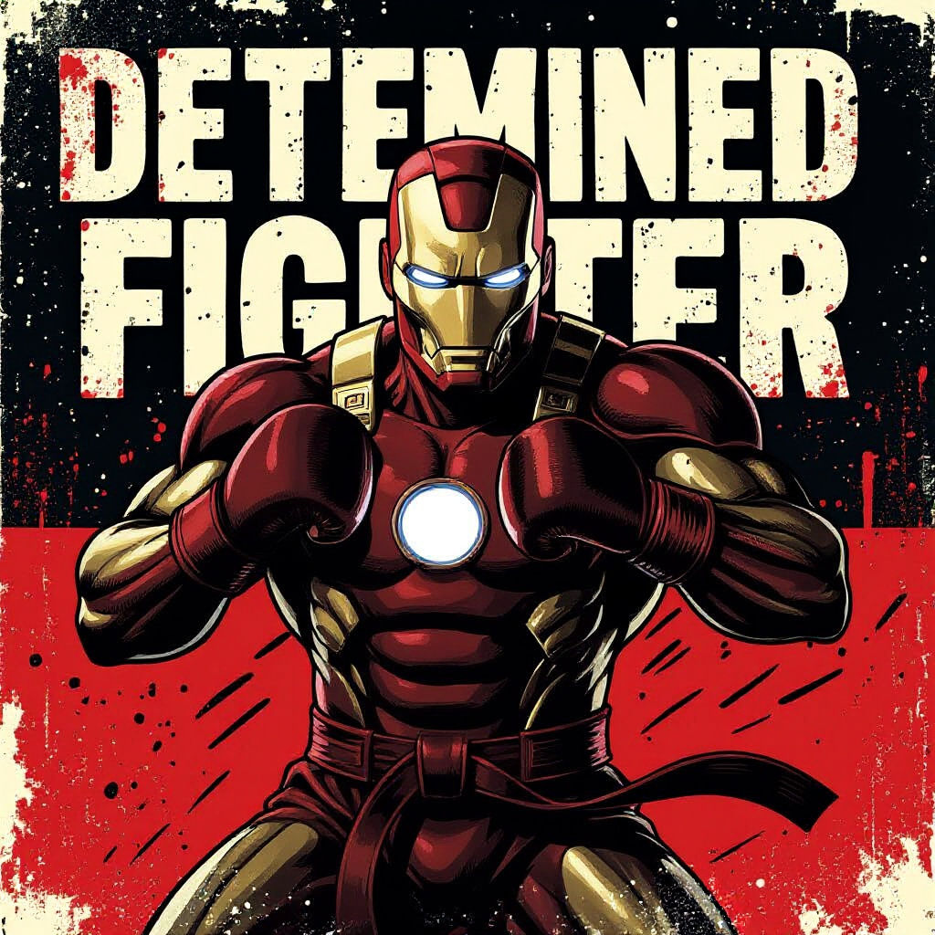 Vintage Boxing Poster: Fighter in Mid-Punch, Crimson & Black