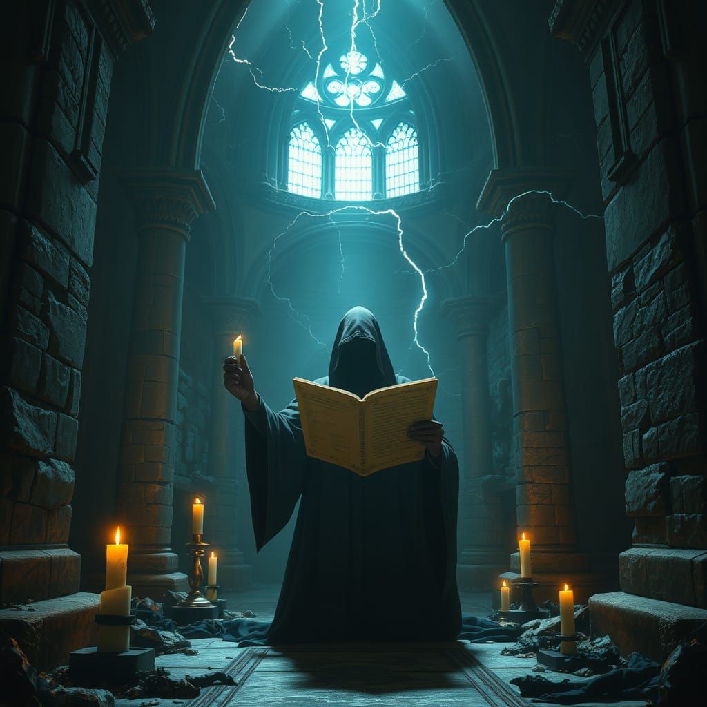 Arcane Ritual in Gothic Cathedral Chamber