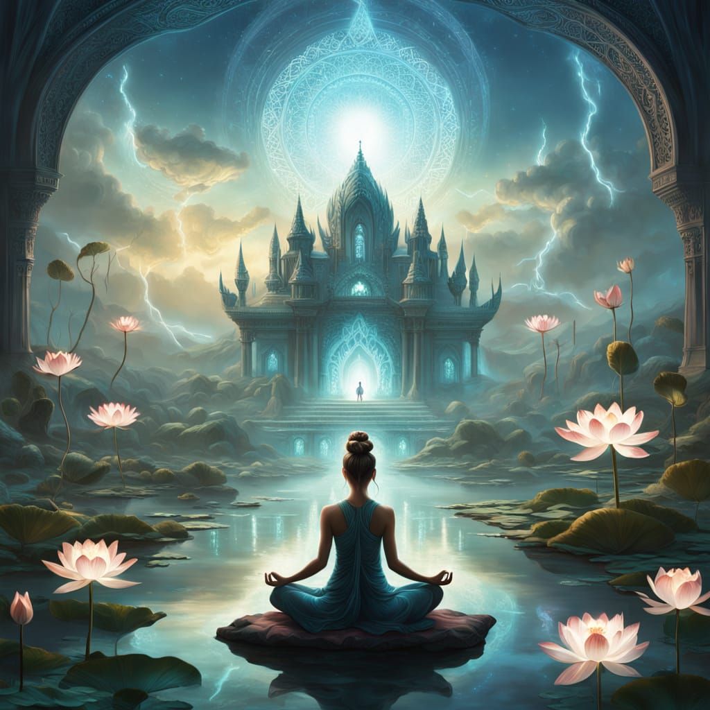 Surreal Lady in Relaxed Pose with Updo in Ethereal Glow