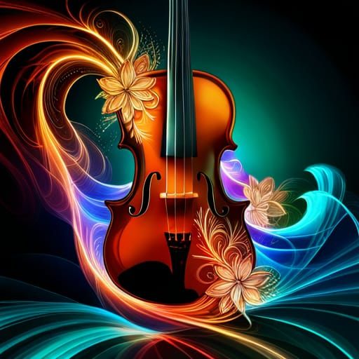 Detailed Violin with Flowers in Hyperrealistic Style