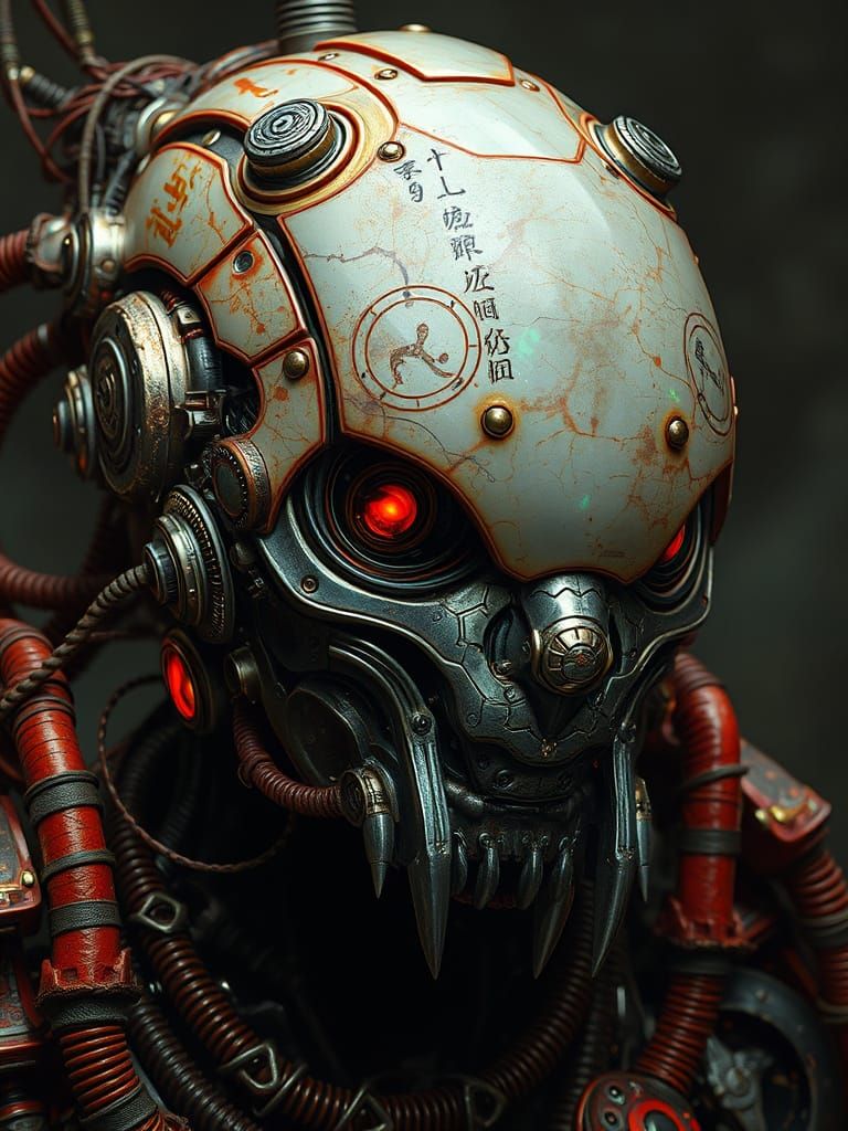 Surreal Cyberpunk Goddess with Biomechanic Shell and Opal Ar...