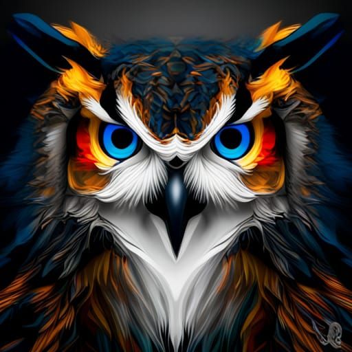 Detailed Great Horned Owl Portrait in Fantasy Art Style