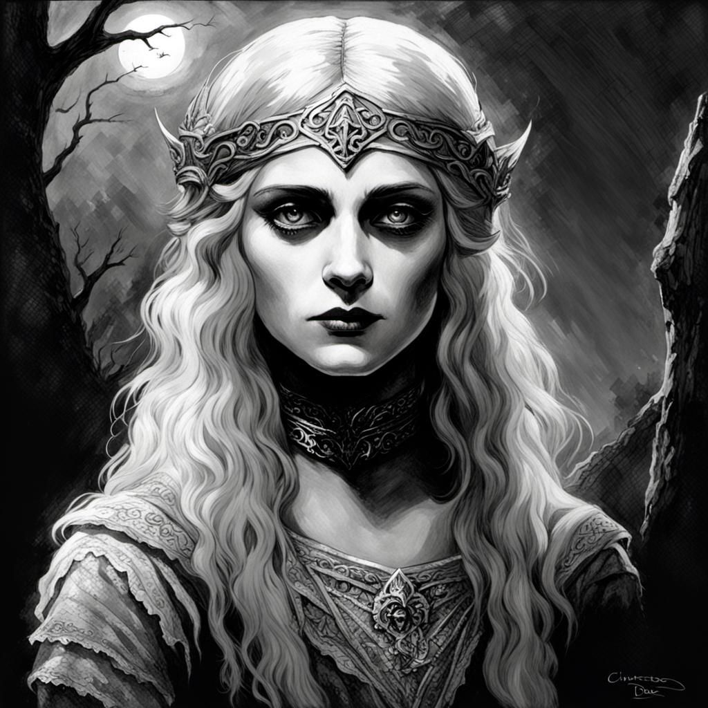 Elven Movie Star Portrait in Chiaroscuro Style