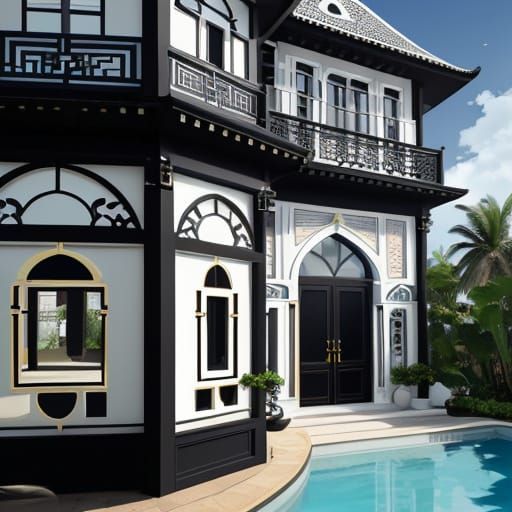 Exotic Beach Villa with Chinoiserie Windows and Floral Garde...