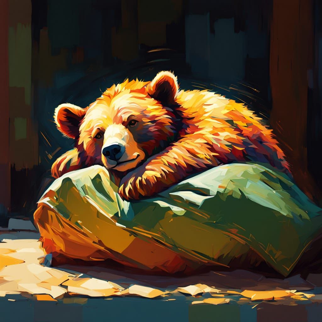 Lucky Bear Sleeping in Sun on Gold