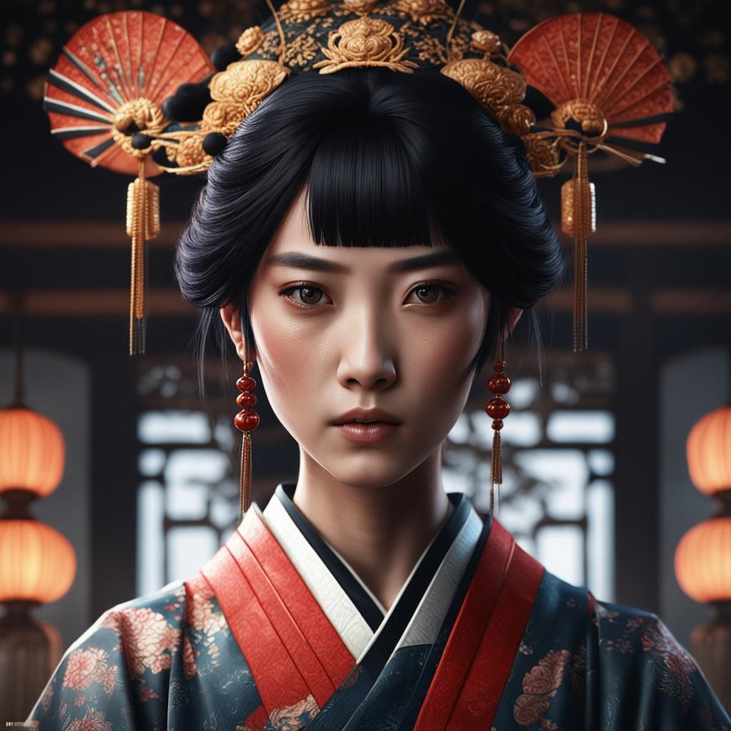 Japanese Woman Portrait: Detailed Fantasy Concept Art
