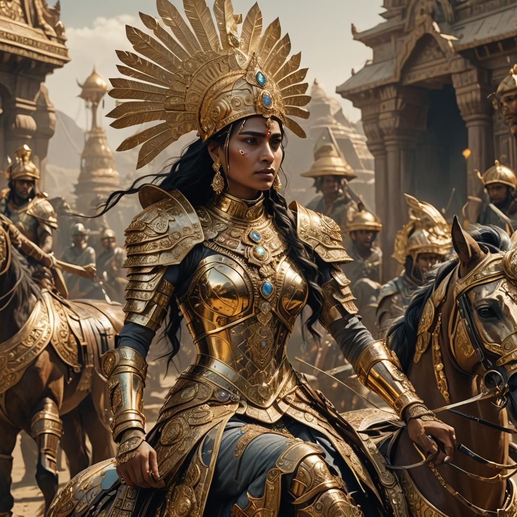Indian Queen in Gold Armor Ready for War