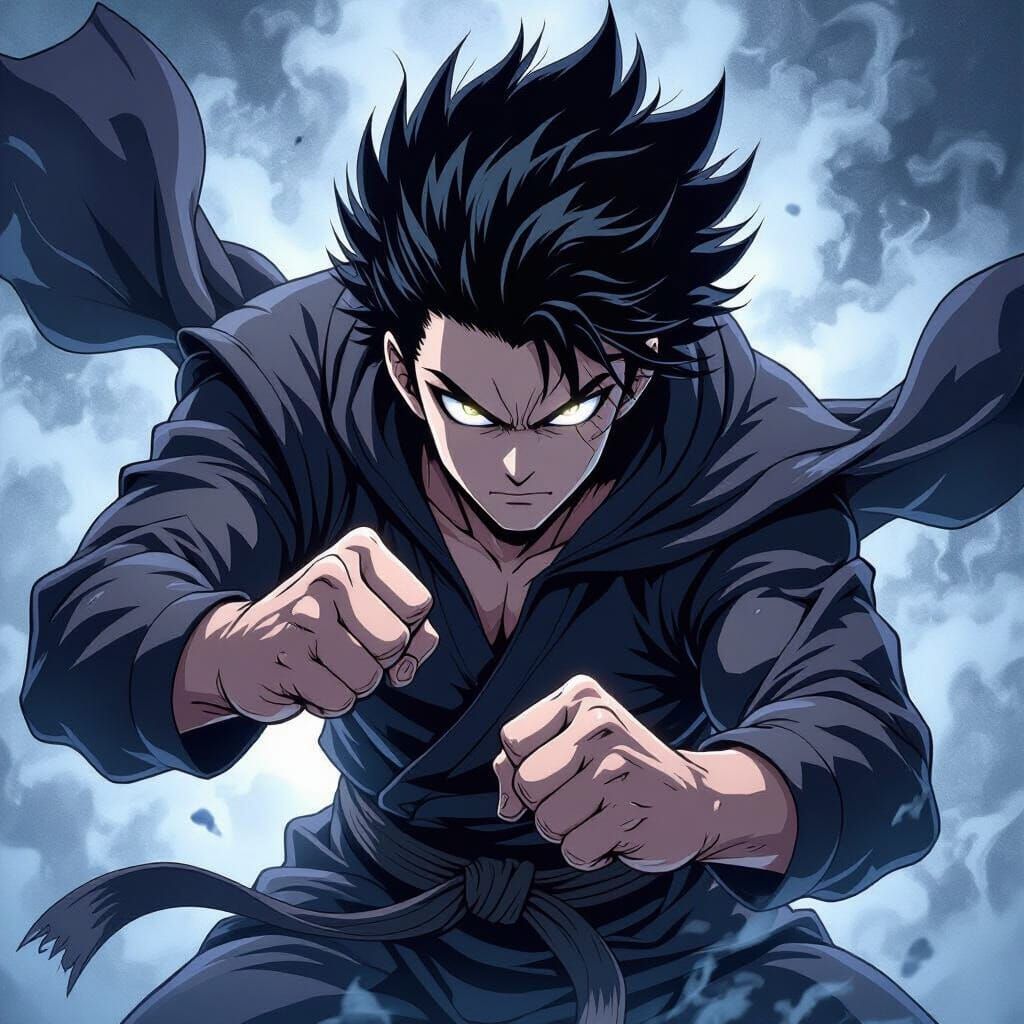 Fierce Garou in Dynamic Martial Arts Pose, Anime Style