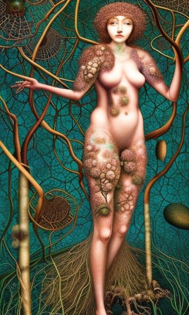 Hedgehog-Human Hybrid in Mycelium Network Art