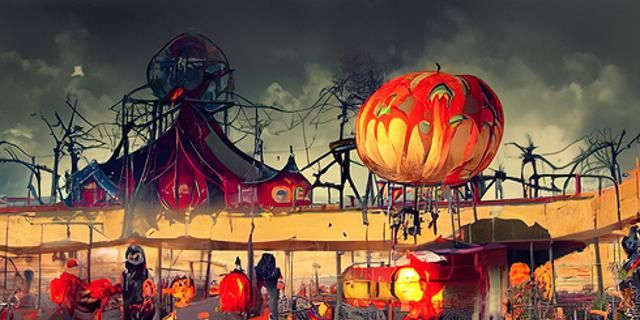 Melting Halloween Theme Park: Sinister Post-Apocalyptic Art