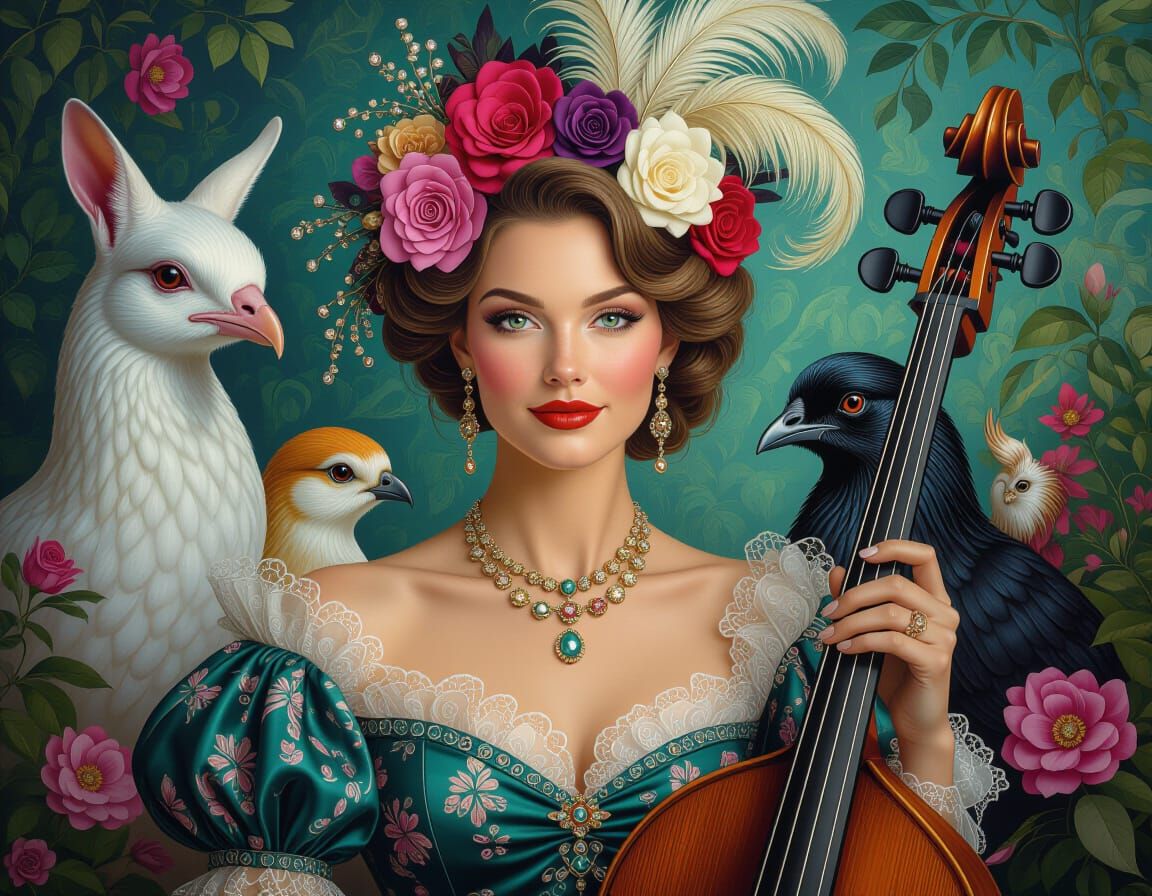 Surreal Ladies with Musical Instruments in Photorealistic St...