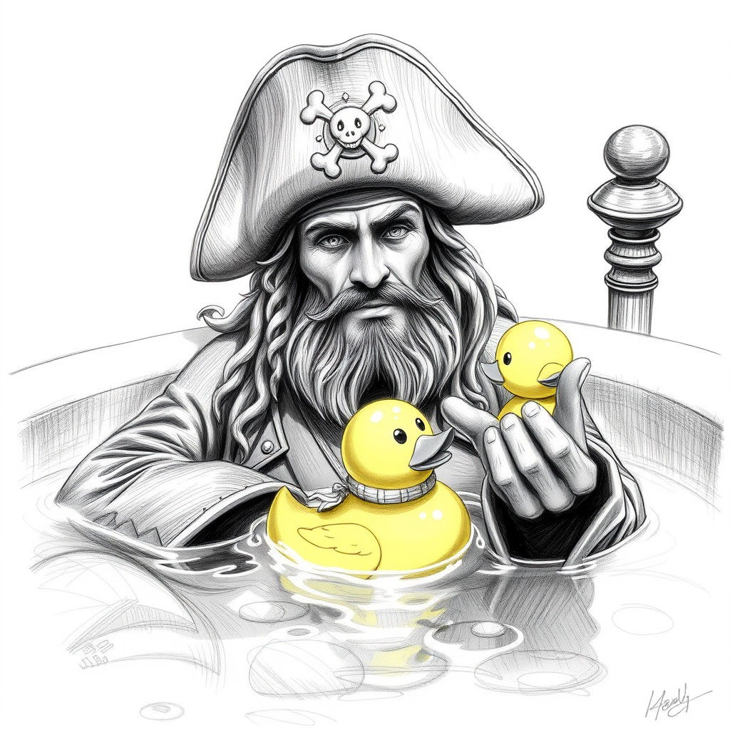 Pirate's Bath: A Detailed Pencil Sketch