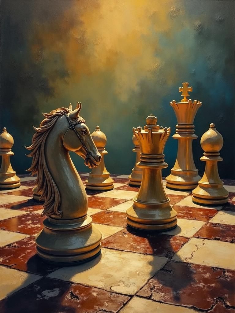Chessboard Oil Painting in Style of James Gurney