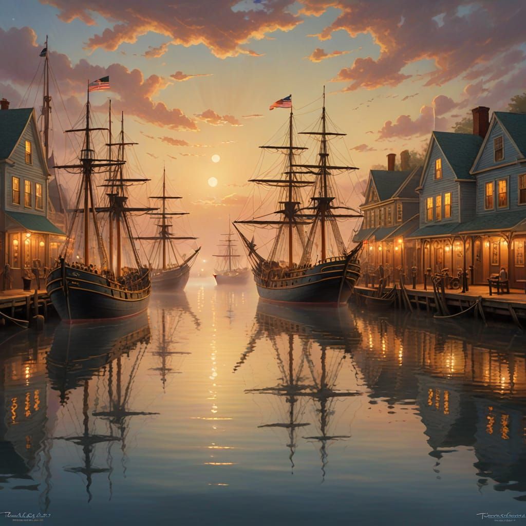 Whaling Ships in New Bedford Harbor: Kinkade Style