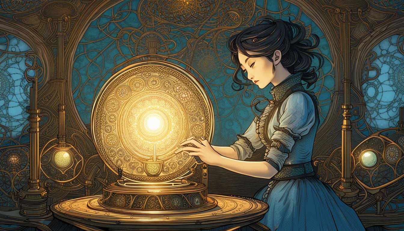 Steampunk Ansible Device in Arthur Rackham Style