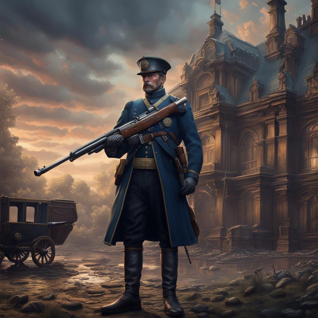 Victorian Officer with Rifle: Detailed Matte Painting