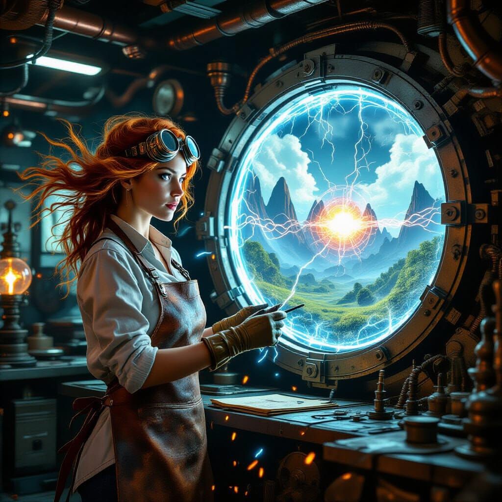 Steampunk Inventor Activates Time Travel Portal