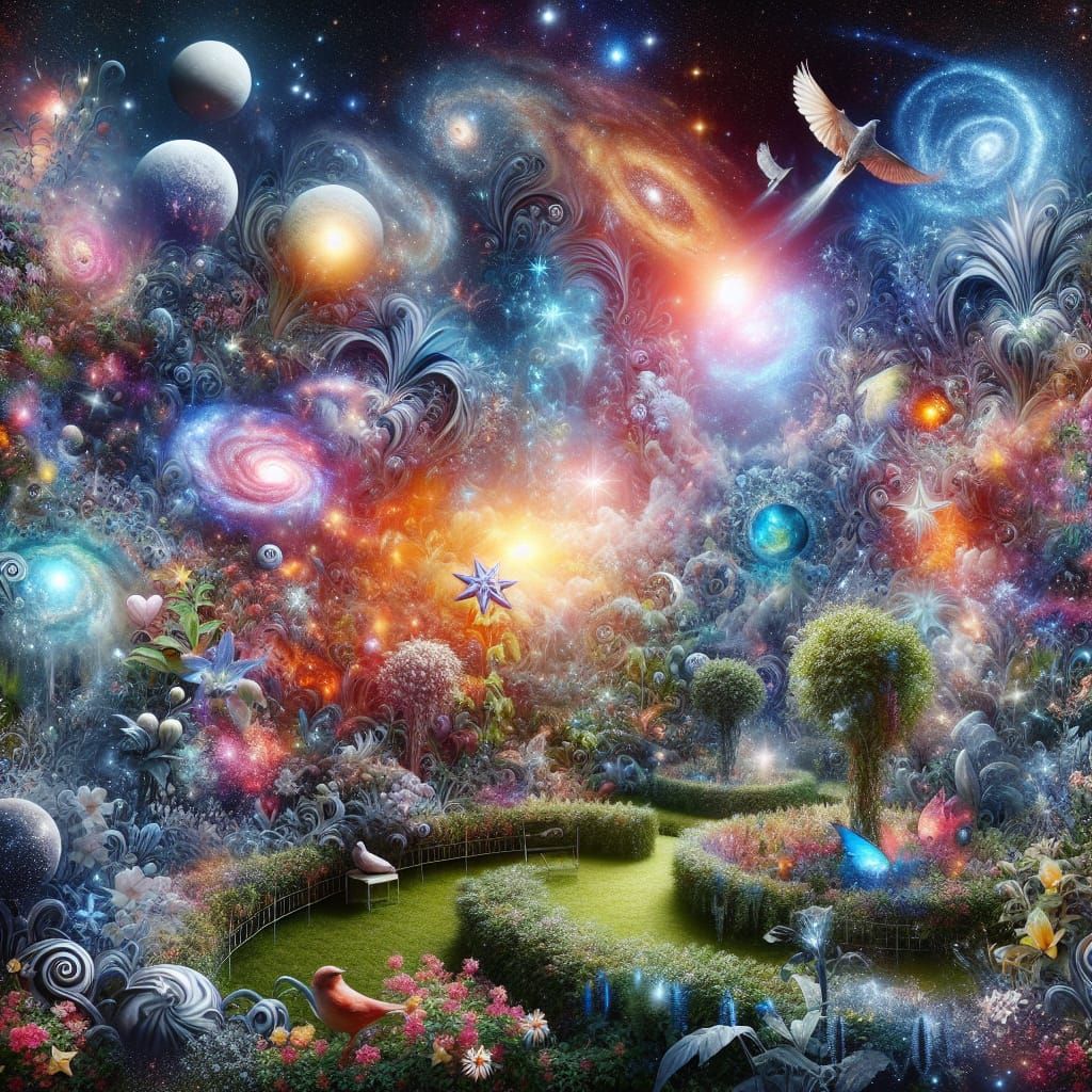 Celestial Garden: A Cosmic Universe Scene
