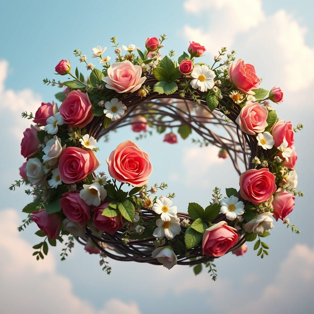 Fantastical Floral Crown in Whimsical Garden Setting