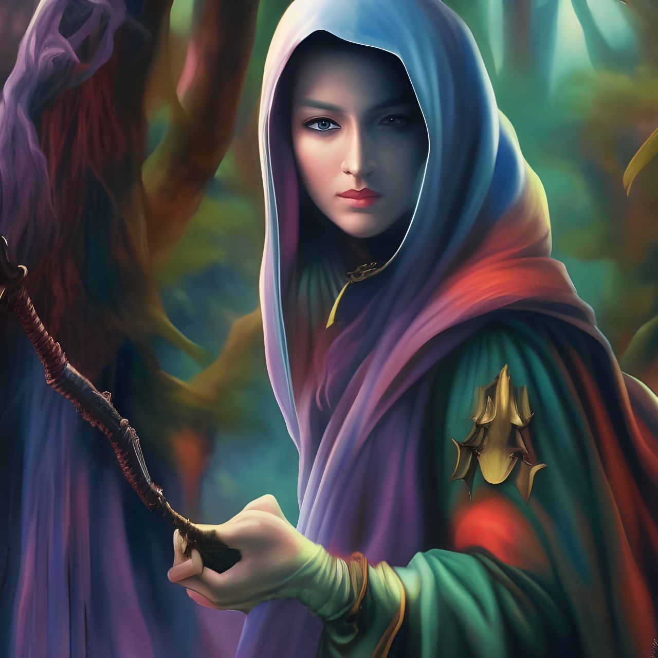 Faerie hooded figure, art by arthur hughes, detailed face, d...