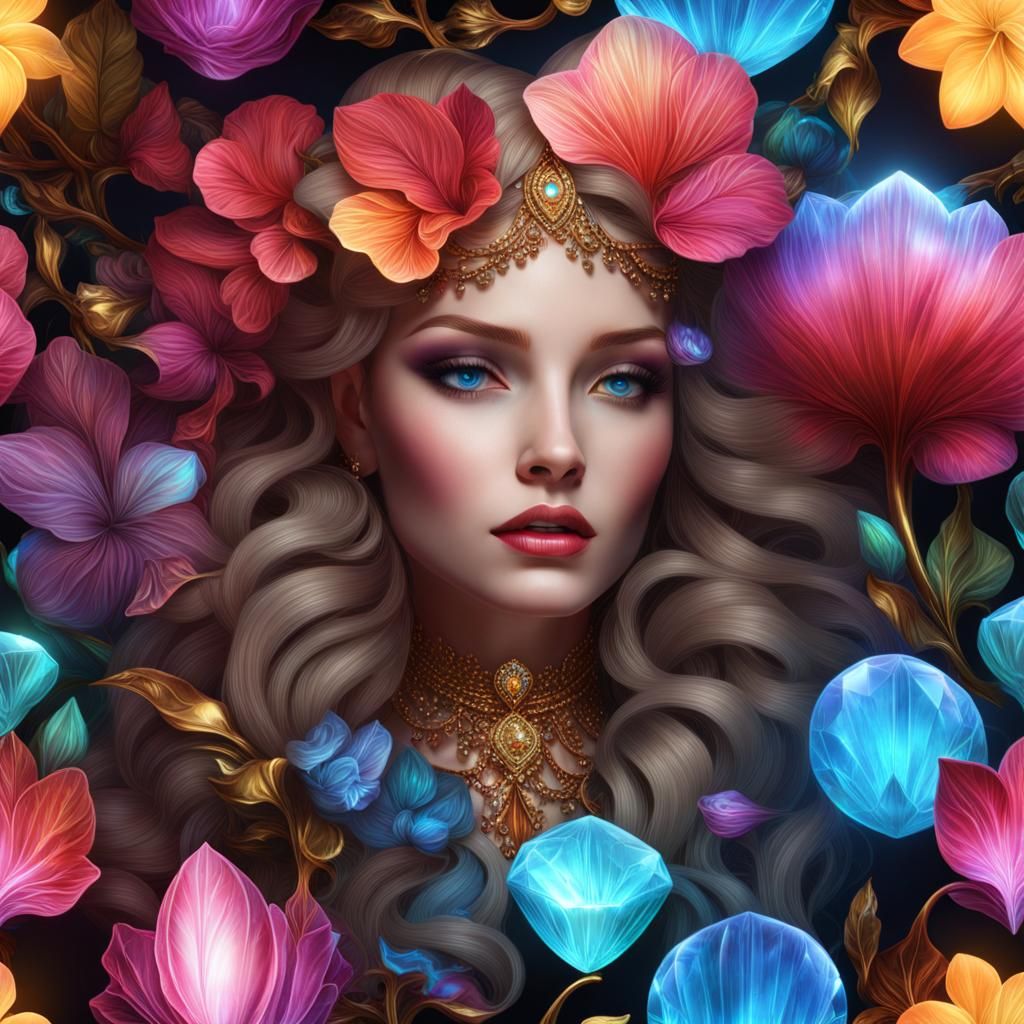 Bioluminescent Crystal Woman: Hyperreal Beauty