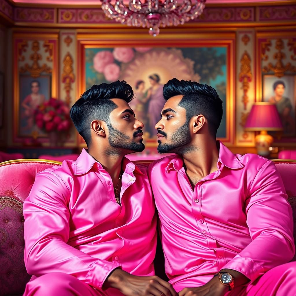 Two Handsome Men Share a Kiss in Prisma Style