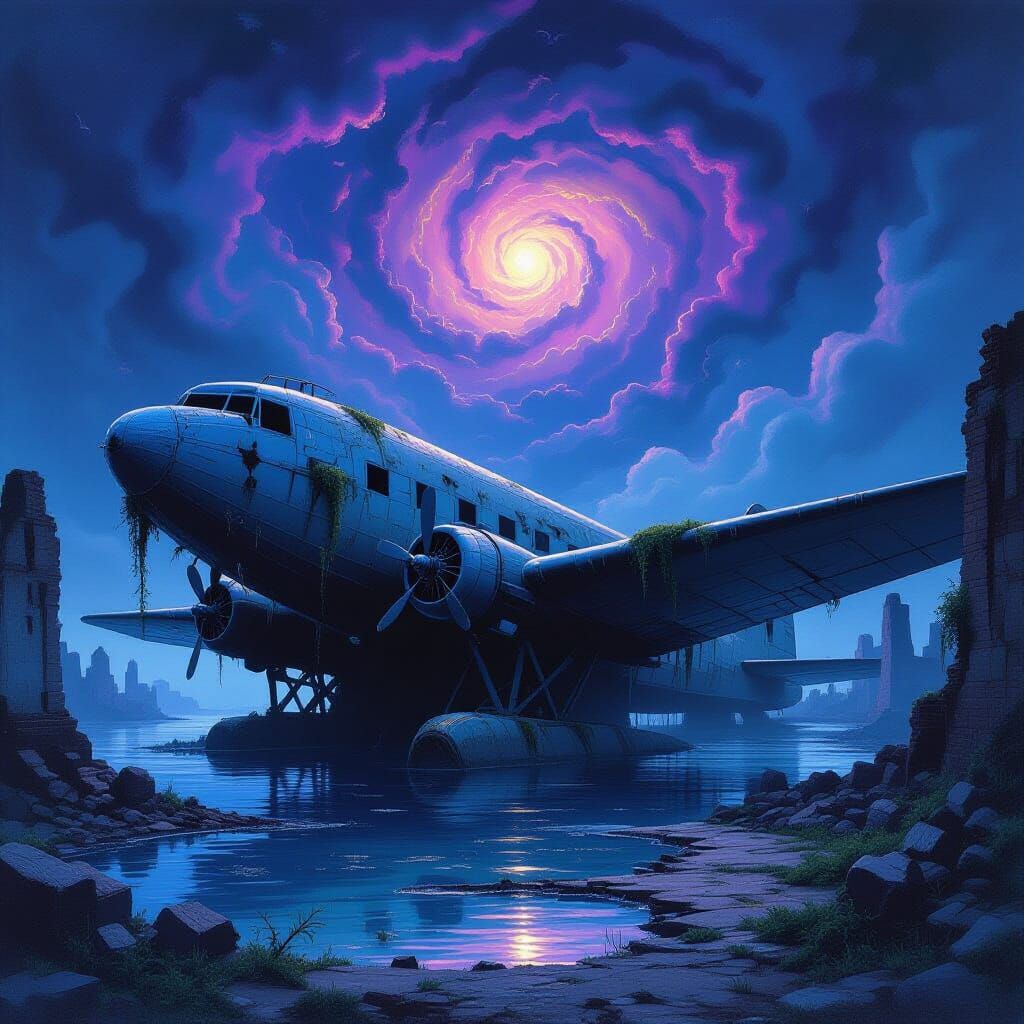 Ancient Seaplane in Ruined Port City