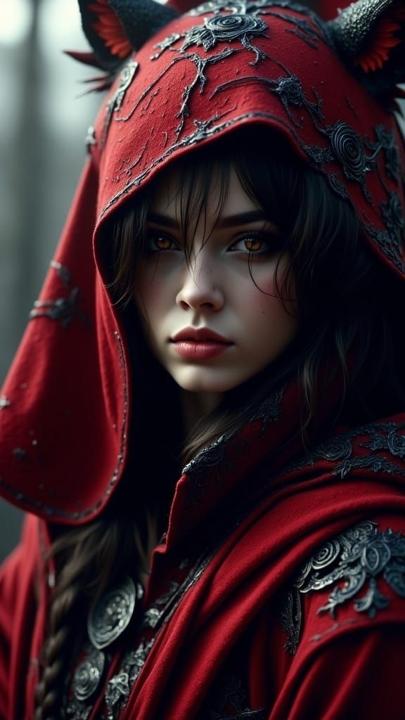 A Young Woman Captivates the Beast in a Fantasy Landscape