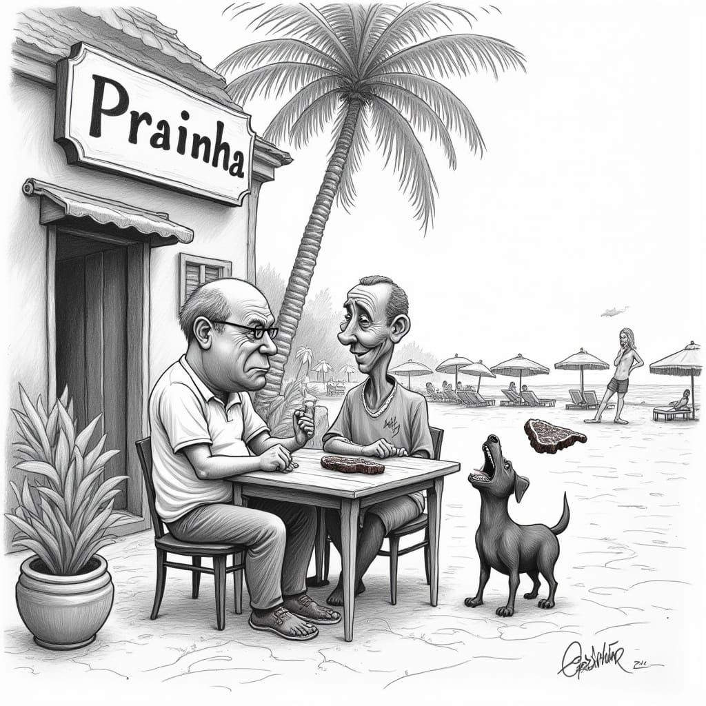 Humorous Goa Hotel Scene: Pencil Sketch Caricature
