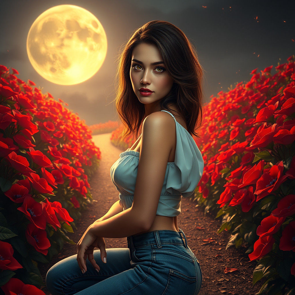 Enchanting Woman in Fantasy Garden, Digital Art