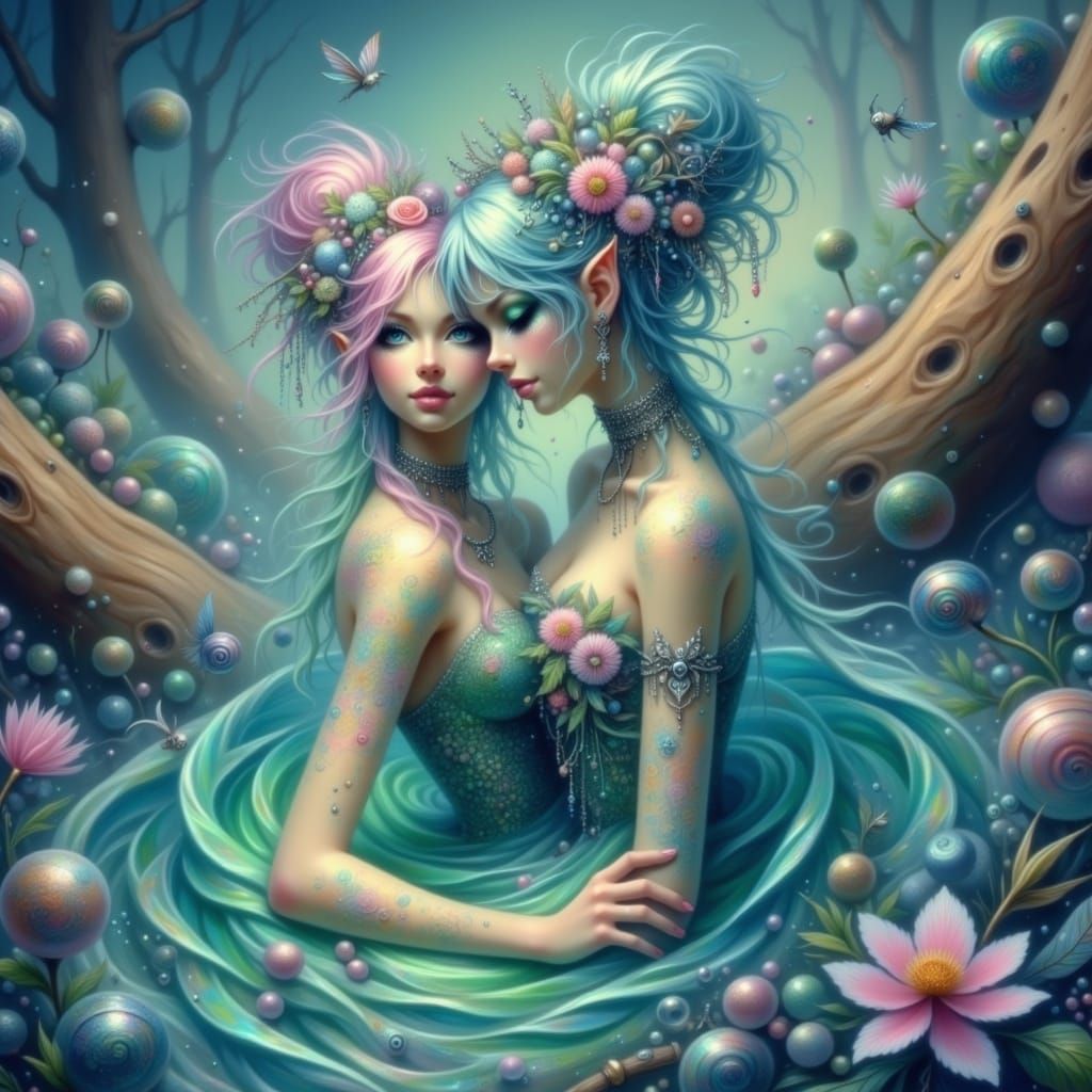 Wistful Wave Lovers in Vibrant Urban Fantasy Style