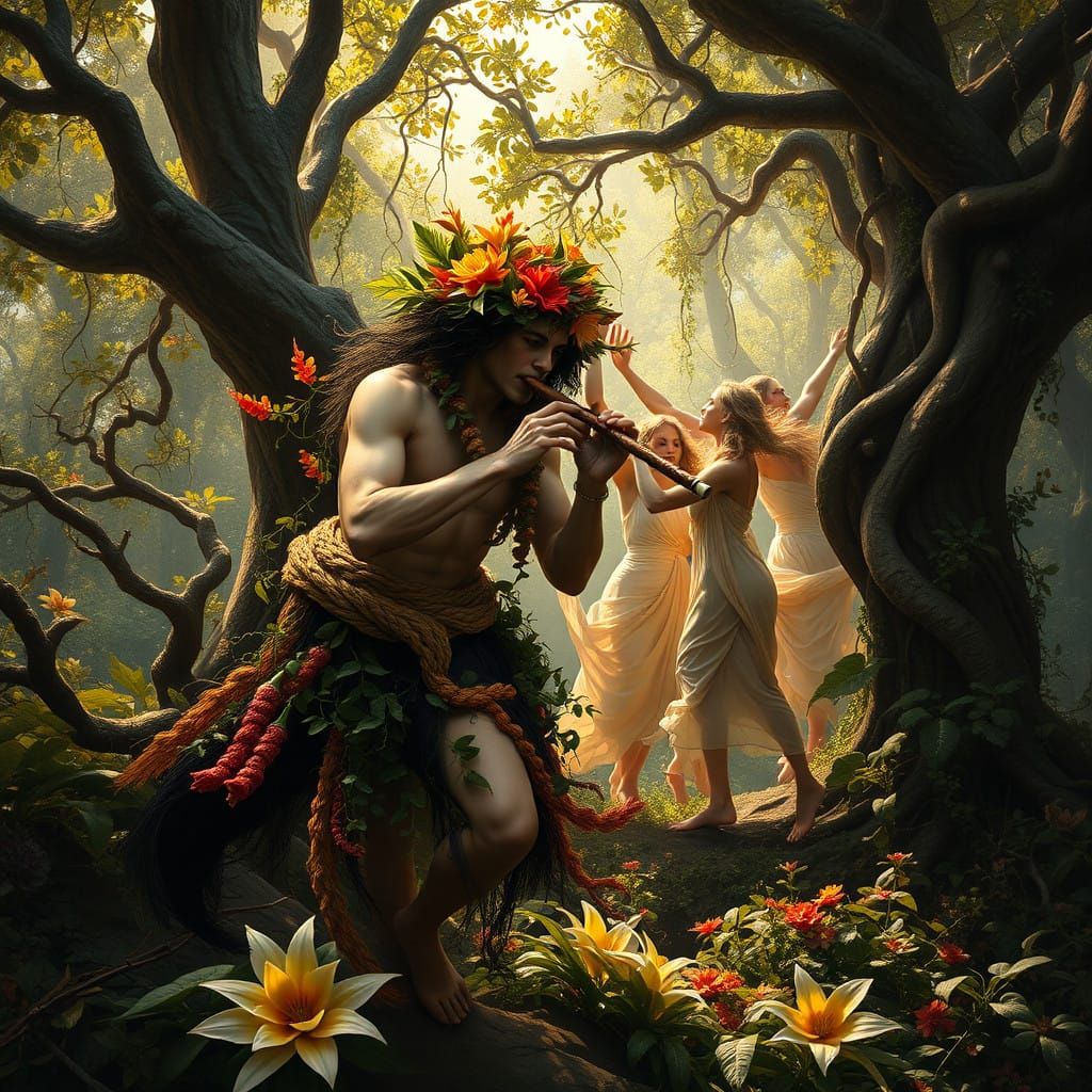 Baroque Faun in Vibrant Foliage Dance