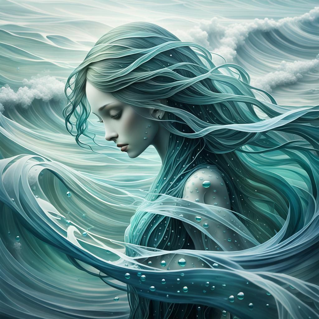 Water Spirit Dances in Storm: Surreal Digital Art