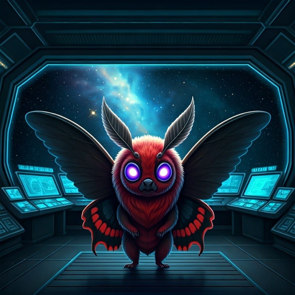 Chibi Mothman on Sci-Fi Ship Deck