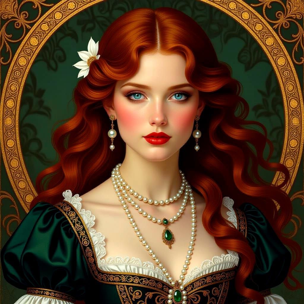 Mysterious Woman in Pre-Raphaelite Portrait