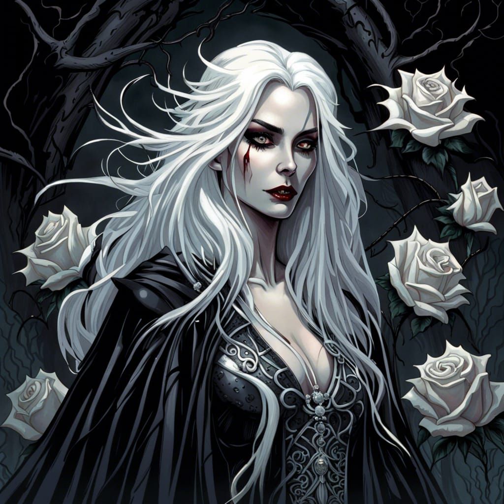 Elegant Vampire Queen in Gothic Comic Book Art