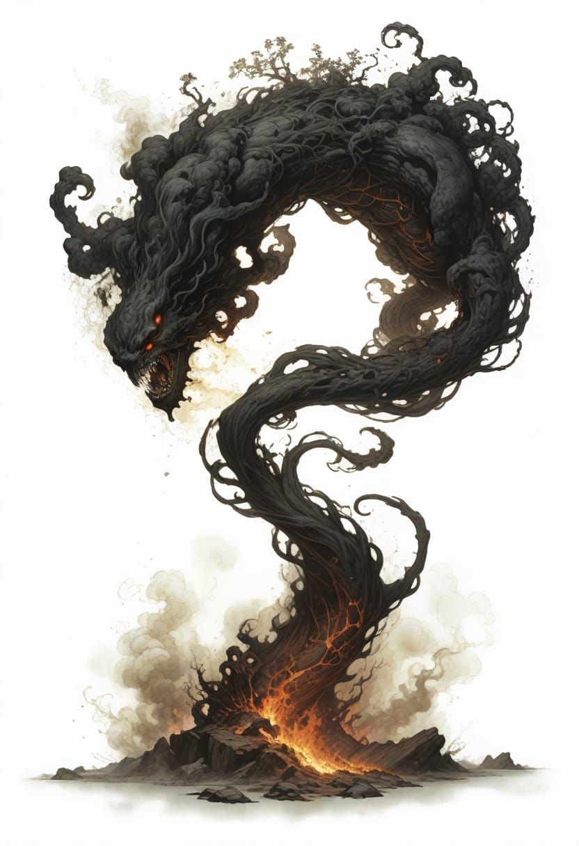 Sinister Black Smoke Elemental in Heroic Fantasy Style