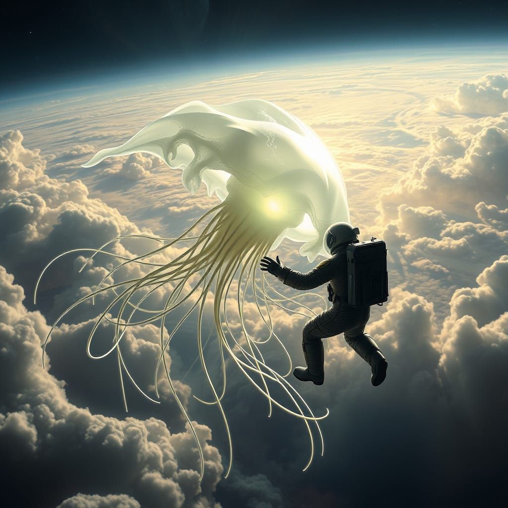 Gas Giant Guardian in Hyperrealistic Jupiter Landscape