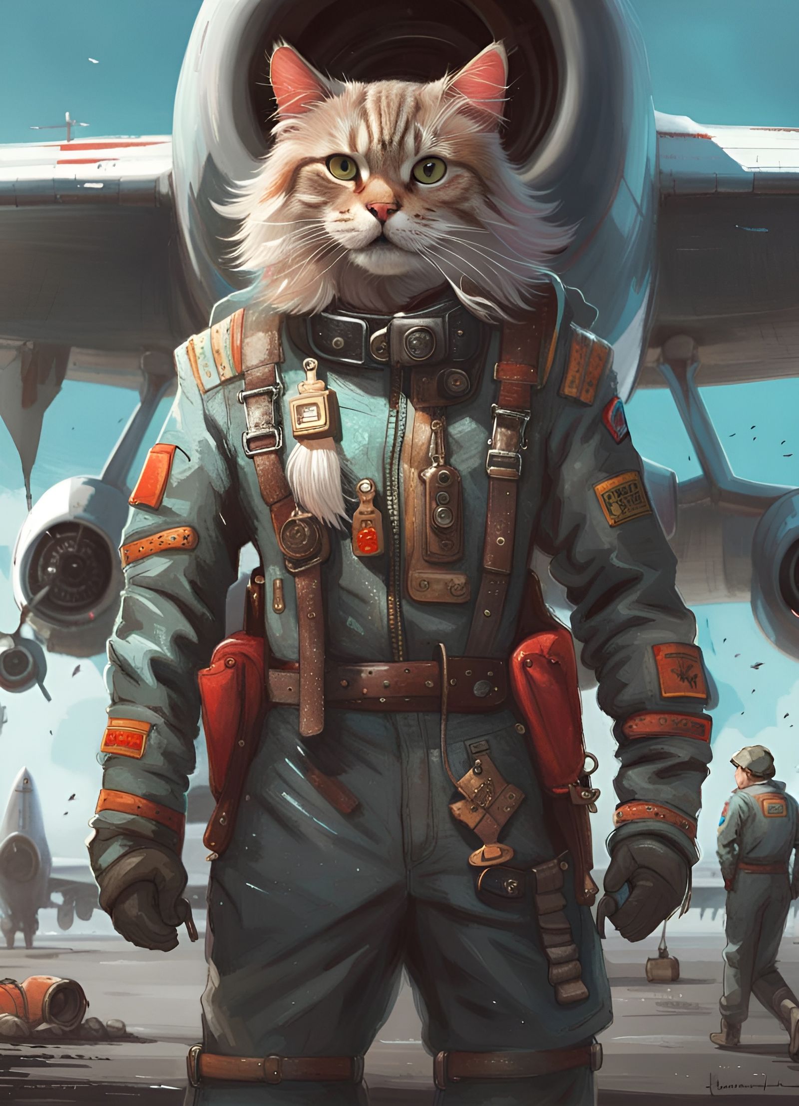 Majestic Cat Pilot in Detailed Fantasy Art