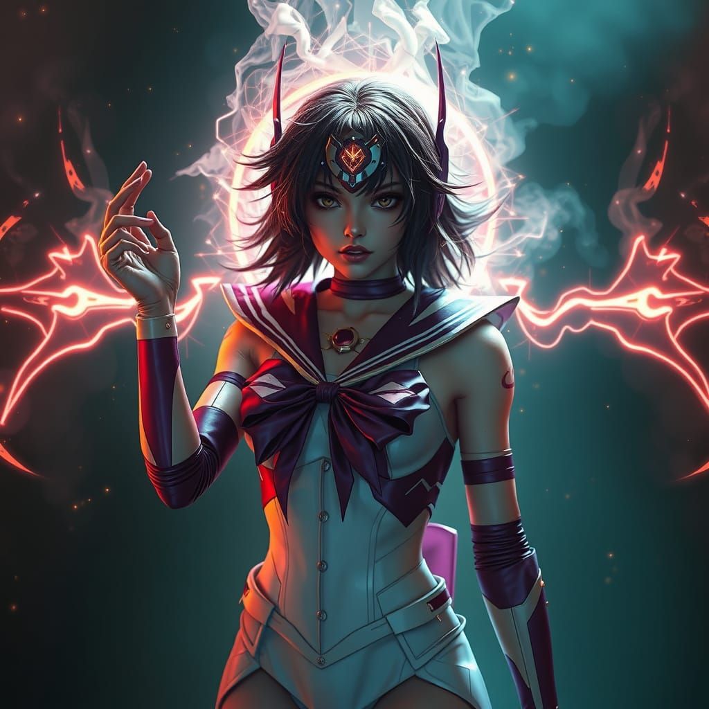 Sailor Saturn's Hyperrealistic Transformation in Cyberpunk S...