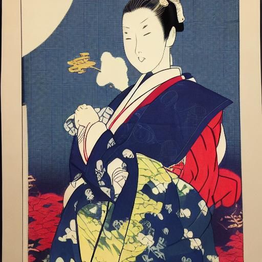 Geisha Portrait in Ukiyo-e Woodblock Style
