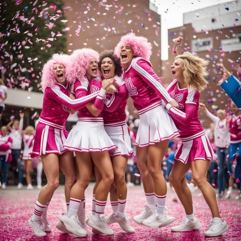 Crossdressed Cheerleaders Celebrate Victory