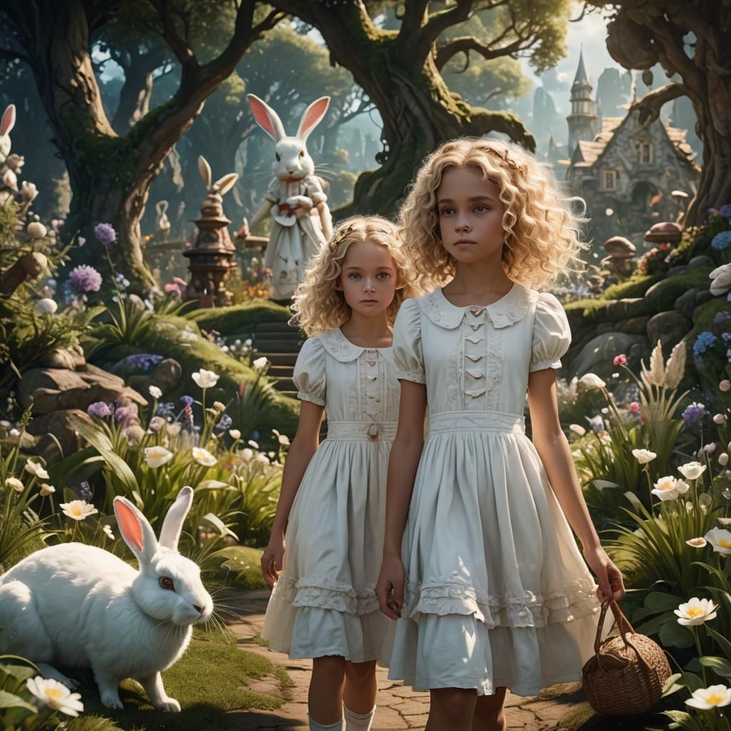 Girl and Rabbit in Wonderland: Fantasy Concept Art