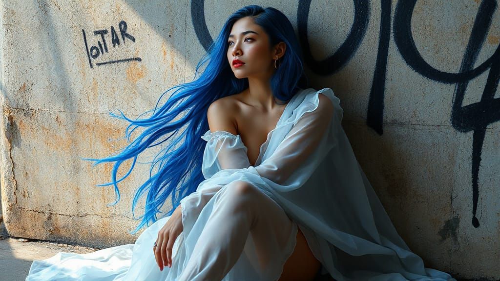 Woman with Blue Hair in Klimt-Royo Style